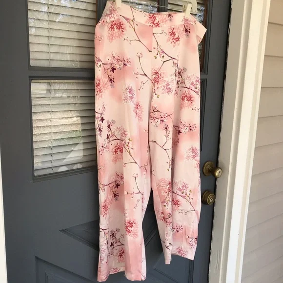 Jones New York Pink Floral Cherry Blossom Satin Pajama Lounge Pants Size XL - Picture 3 of 7